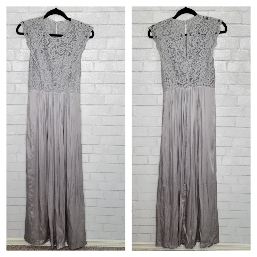 H & M Gray Silver Lace Satin Formal Dress